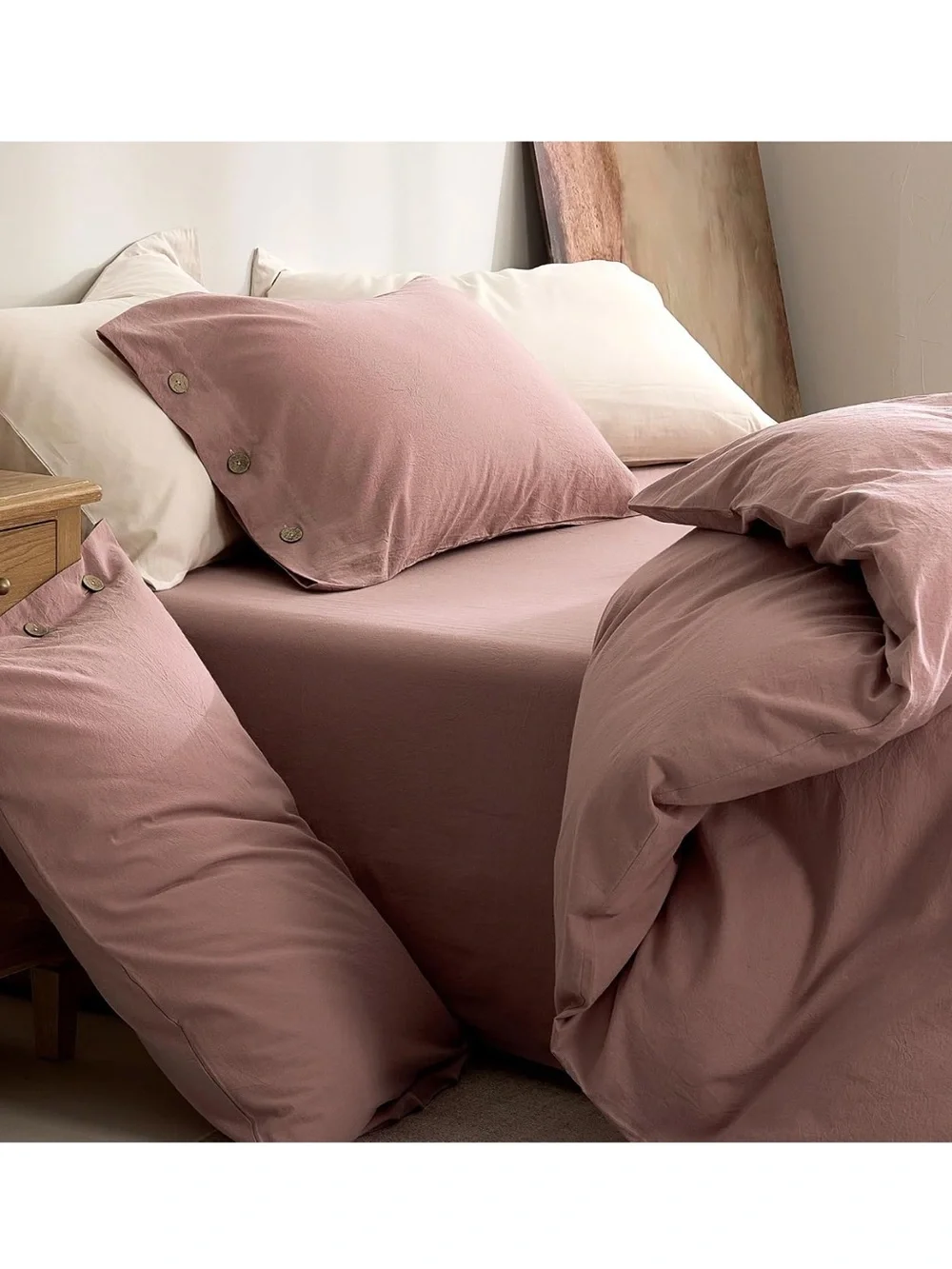 100% Washed Cotton Darker Rose Duvet Cover Twin, Linen-Like